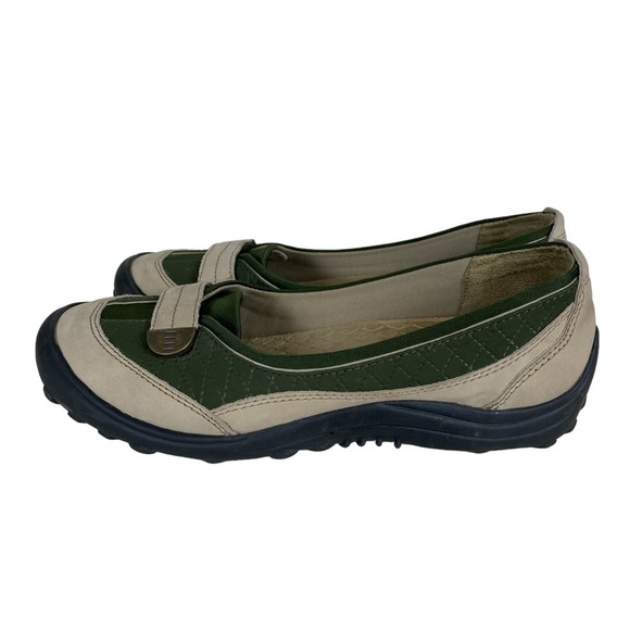 Lands End Flats Loafers Womens 9B Tan/Forest Green Leather Slip On Comfort Shoes - Picture 4 of 13